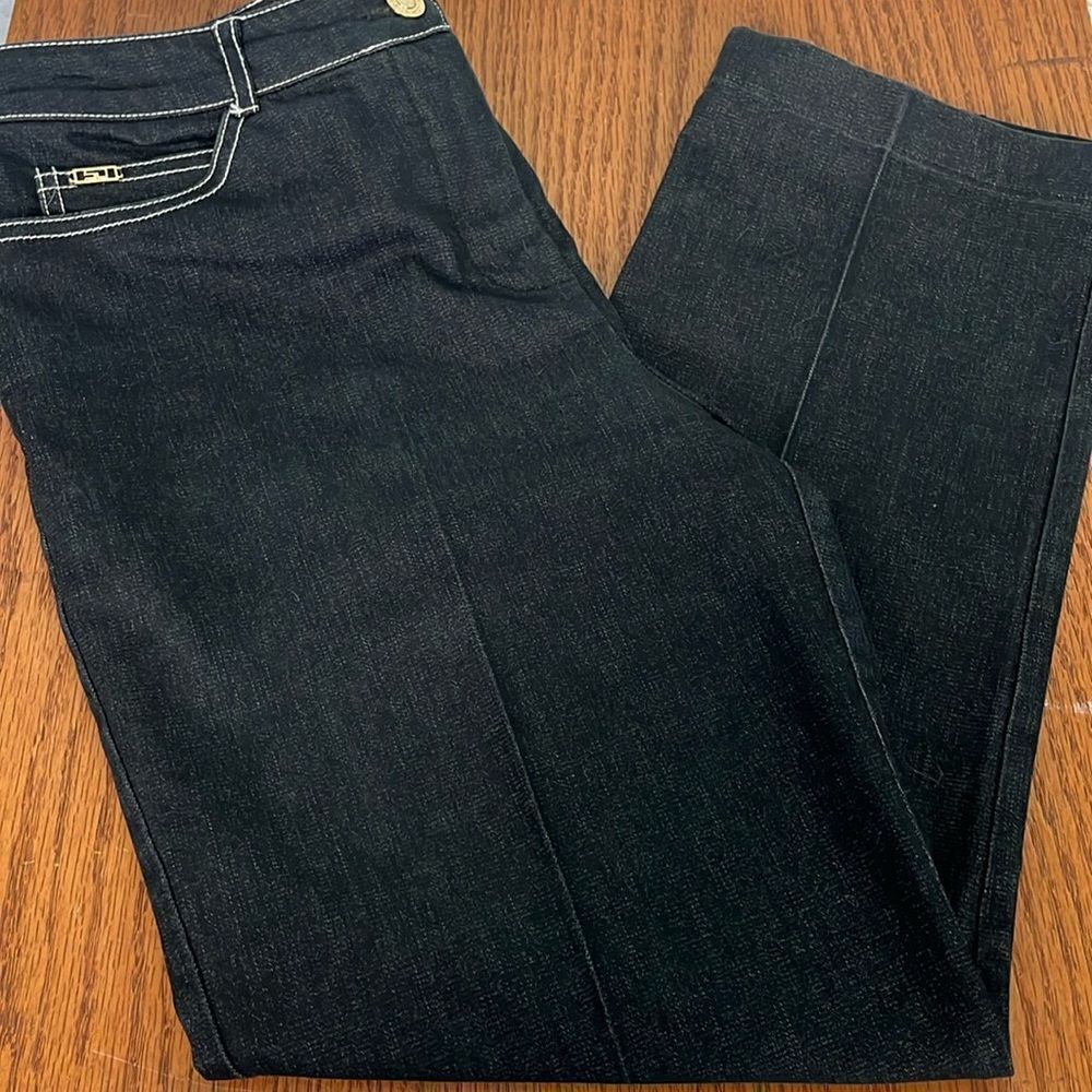 St. John Sport Women's Black Denim Cropped Straight Leg Jeans Size 2